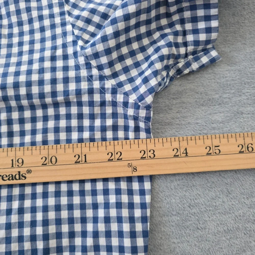 Banana Republic Mens Large Blue White Gingham Soft Wash Standard Fit SS Shirt